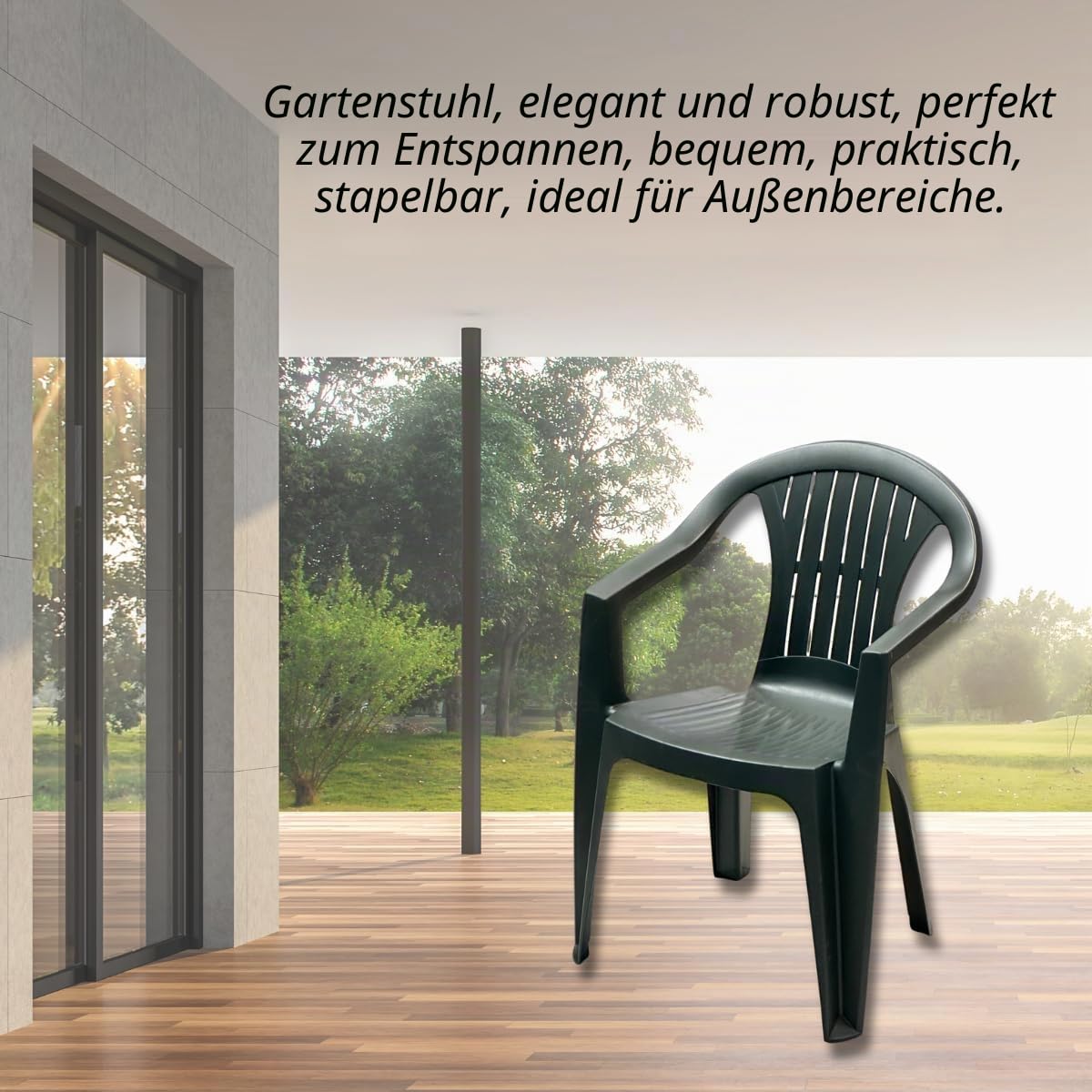 Tomaino Gartenstuhl Kunststoff mit Armlehnen Stapelbar, 6er Set Stühle für draußen, Balkon Bar, Aktivität (6, Grün 2), TOM007