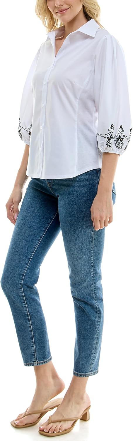 Zac & Rachel Womens Button Up Shirt with 3/4 Blouson Sleeve - Image 4