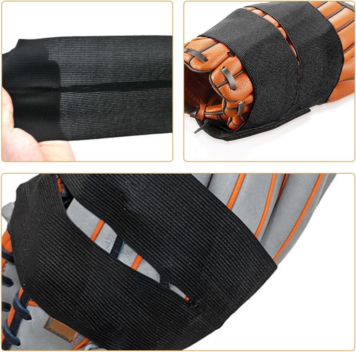 WOONEKY 4pcs Baseball Glove Fixing Wrap High-Stretch Polyester Band for Softball Mitts Elastic Glove Shaper Hook and Loop Closure