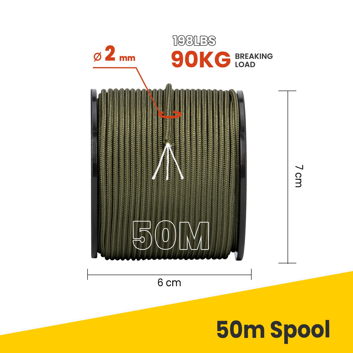 Brotree 2mm Paracord 3 Strands 50M 100% Nylon Rope Parachute Cord for Outdoor Craft, DIY - 90kg Breaking Load (Army Green) - Image 2