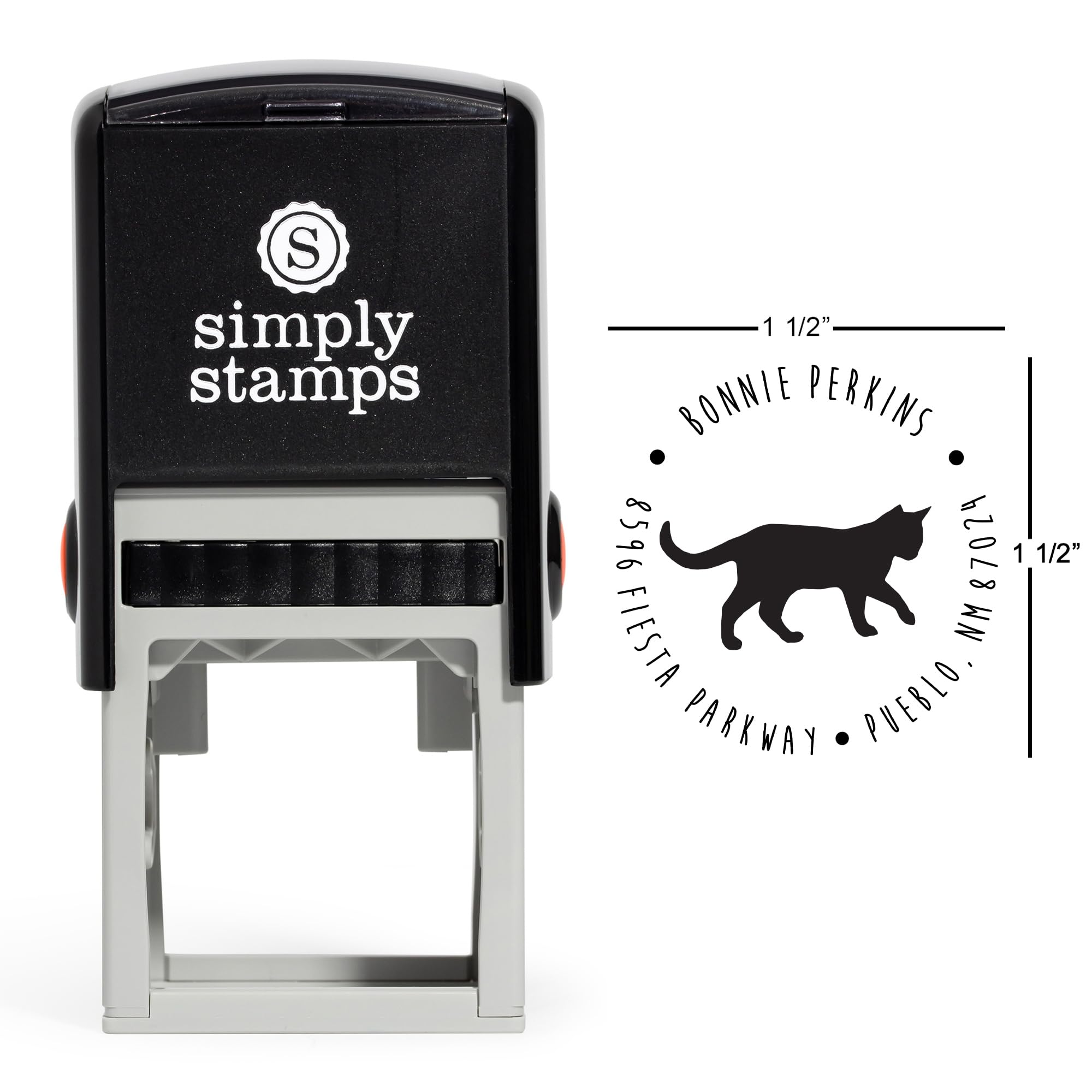 Custom Round Return Address Stamp | Self-Inking or Wood | Rubber Personalized Stamp with Multiple Fonts and Colors (Cat, Self-Inking)