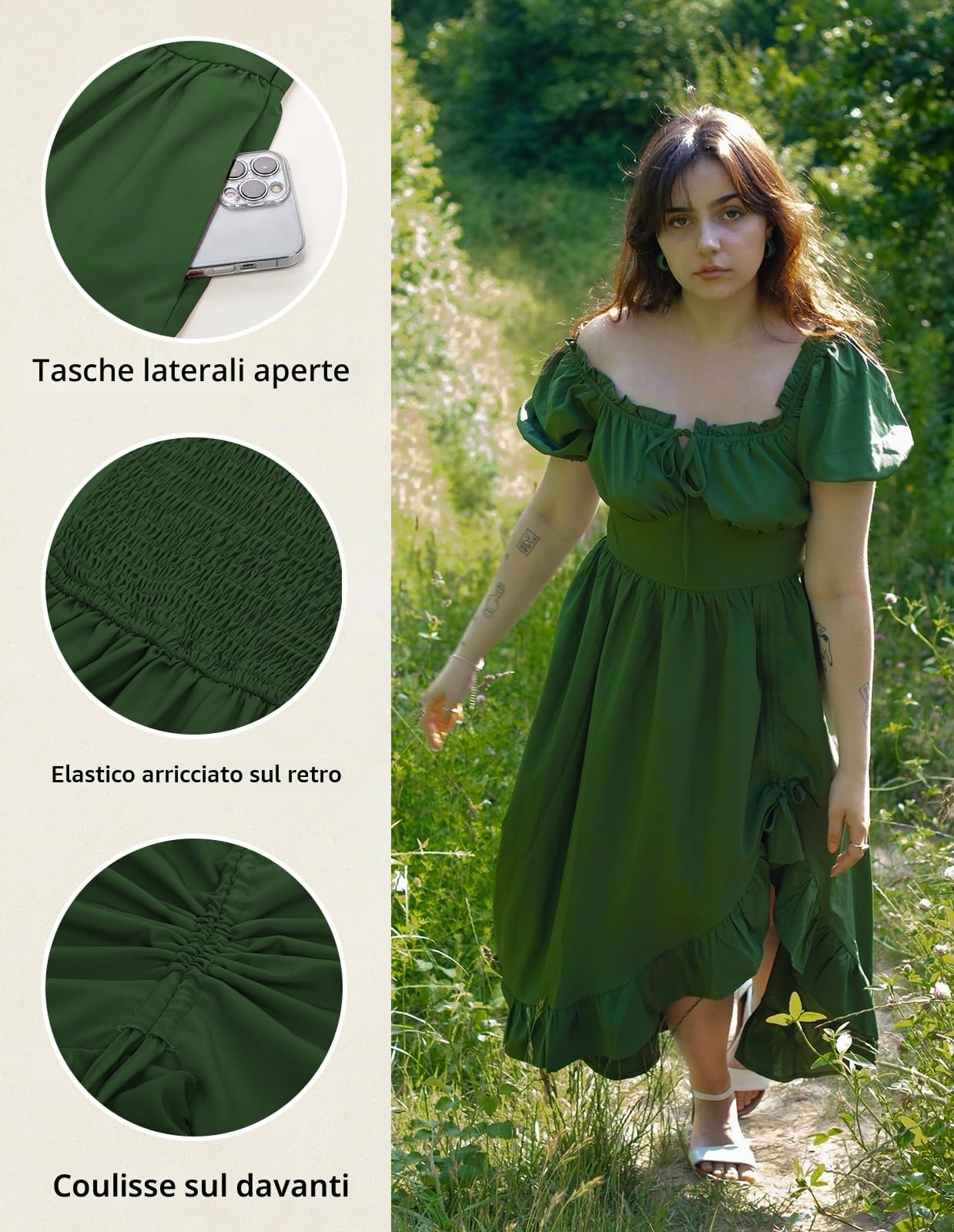 Scarlet Darkness Abito rinascimentale da donna, corsetto medievale, costume da pirata | Spalle scoperte, maniche a sbuffo, orlo alto e basso, con tasche, per fiere Ren, Halloween, feste e tutti i giorni casual