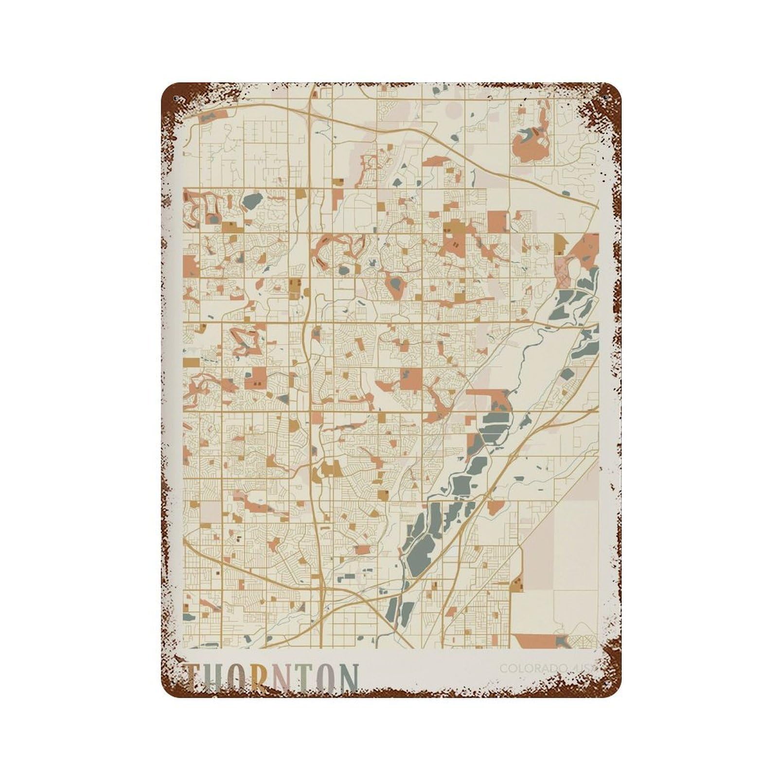 xiaoxiaoshen Thornton Map Colorado Travel Gift Boho Wall Decor Art Metal Tin Poster Modern Home Decor Art Home Bar Shop Decorations Vintage Sign 40x30cm