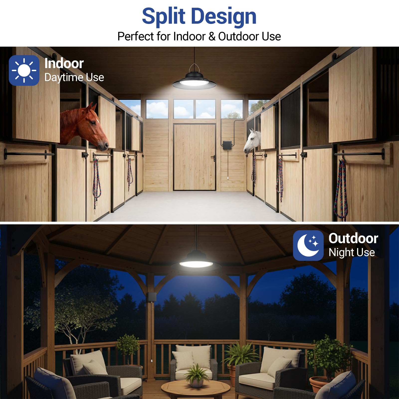ropelux Lampada solare per capanno da giardino, per interni ed esterni, 2000 lm, luce a sospensione con corda da tirare, 2 modalità di illuminazione, luci solari, impermeabile IP65