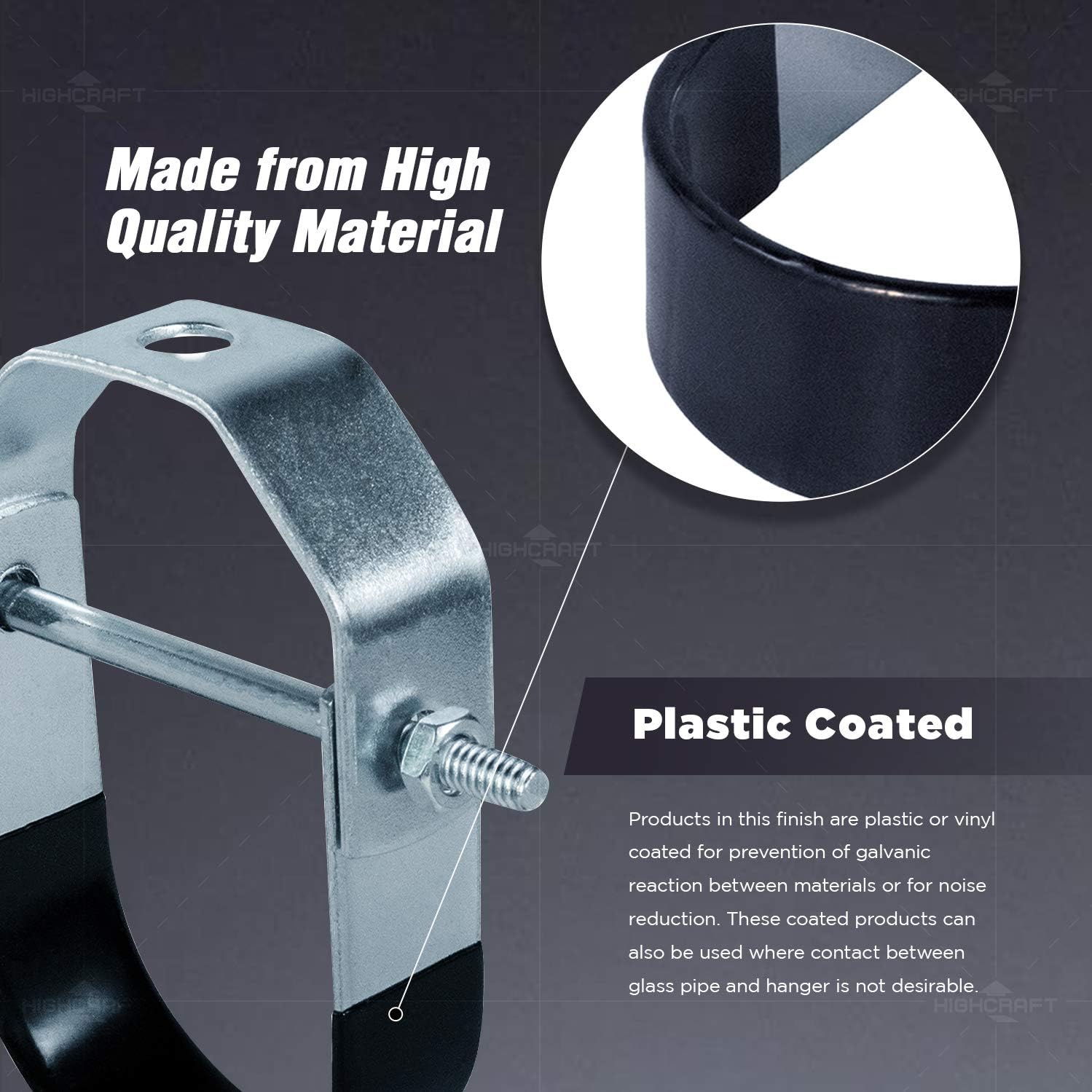 Highcraft IDM-Q112-10 Clevis Hanger, Light Duty Plastic Coated Steel, 1-1/2 in., 10 Pieces