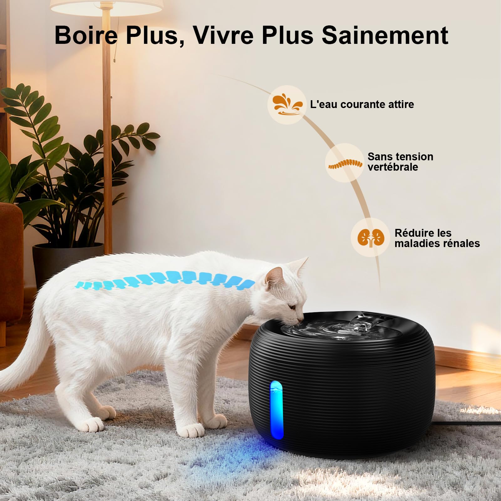 SIBAYS Fontaine a Eau Chat - 3,5L Fontaine à Eau pour Chat avec Pompe 25dB Ultra Silencieuse & Fenêtre LED - Fontaine a Eau Chien avec 2 Filtres à Charbon Actif, Sans BPA, Filtration Profonde, FS77,BK