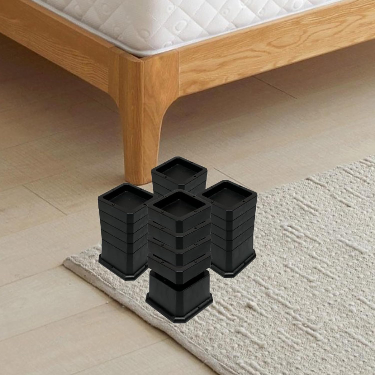 4Pcs Bed Risers Floor Protector for Platform Bed Frame Lift in Height Bed Lifts Risers Furniture Risers for Couch Chair, 6 Inch