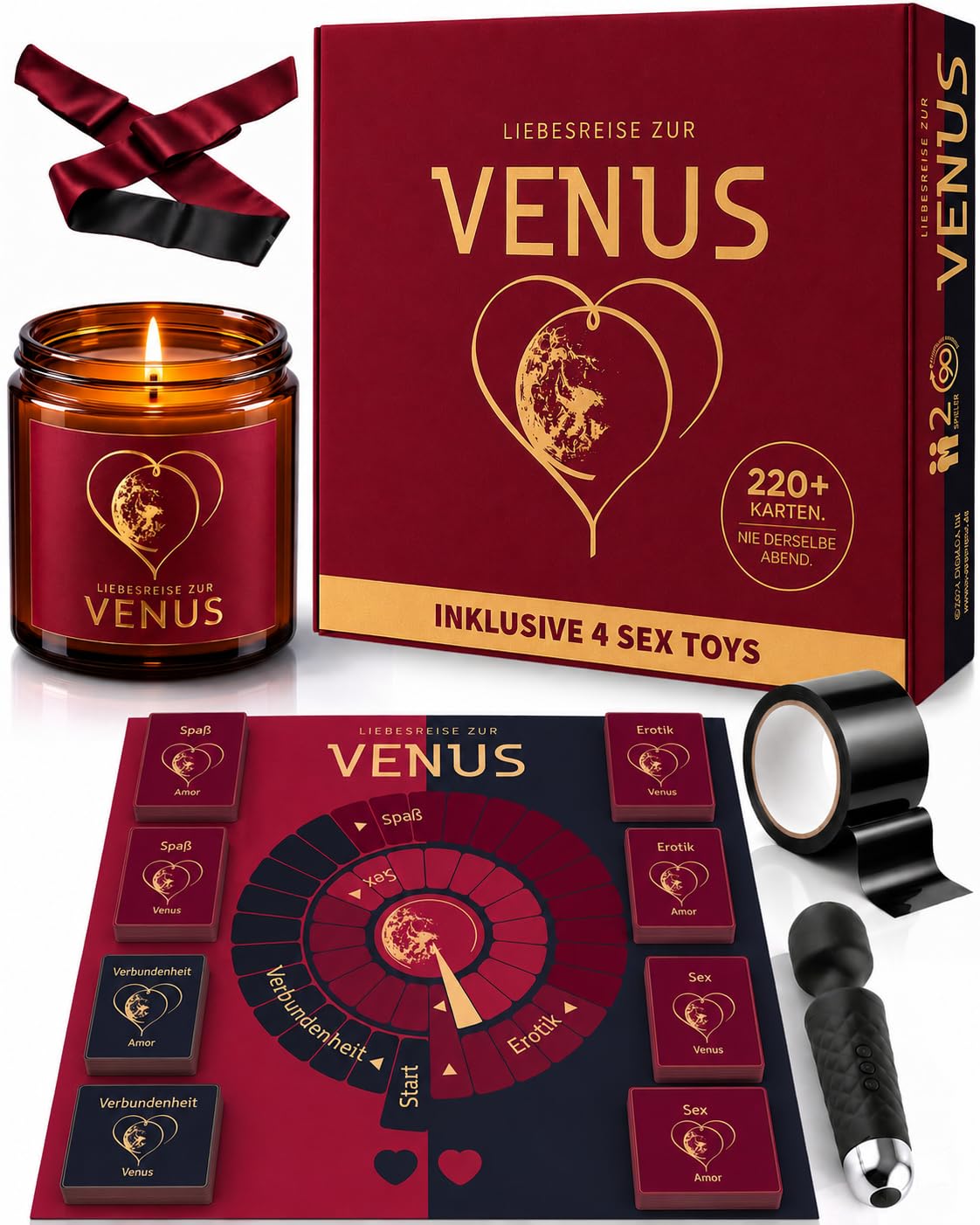 Mehr Nähe, Sex & Leidenschaft: Das Premium Brettspiel für Paare mit 4 Sextoys & 220+ Karten | LIEBESREISE ZUR Venus® Sexspiel | Paargeschenk für Date Night, Jahrestag & Hochzeitstag | Liebesspiel