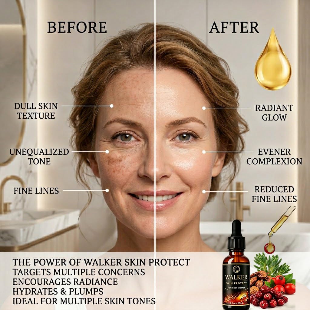 Walker Skin Protect Serum, Natural Firming Face Serum, Protector for Dark Circles & Uneven Tone, Lightweight & Non-greasy Vitality Essential Oil for Black Women