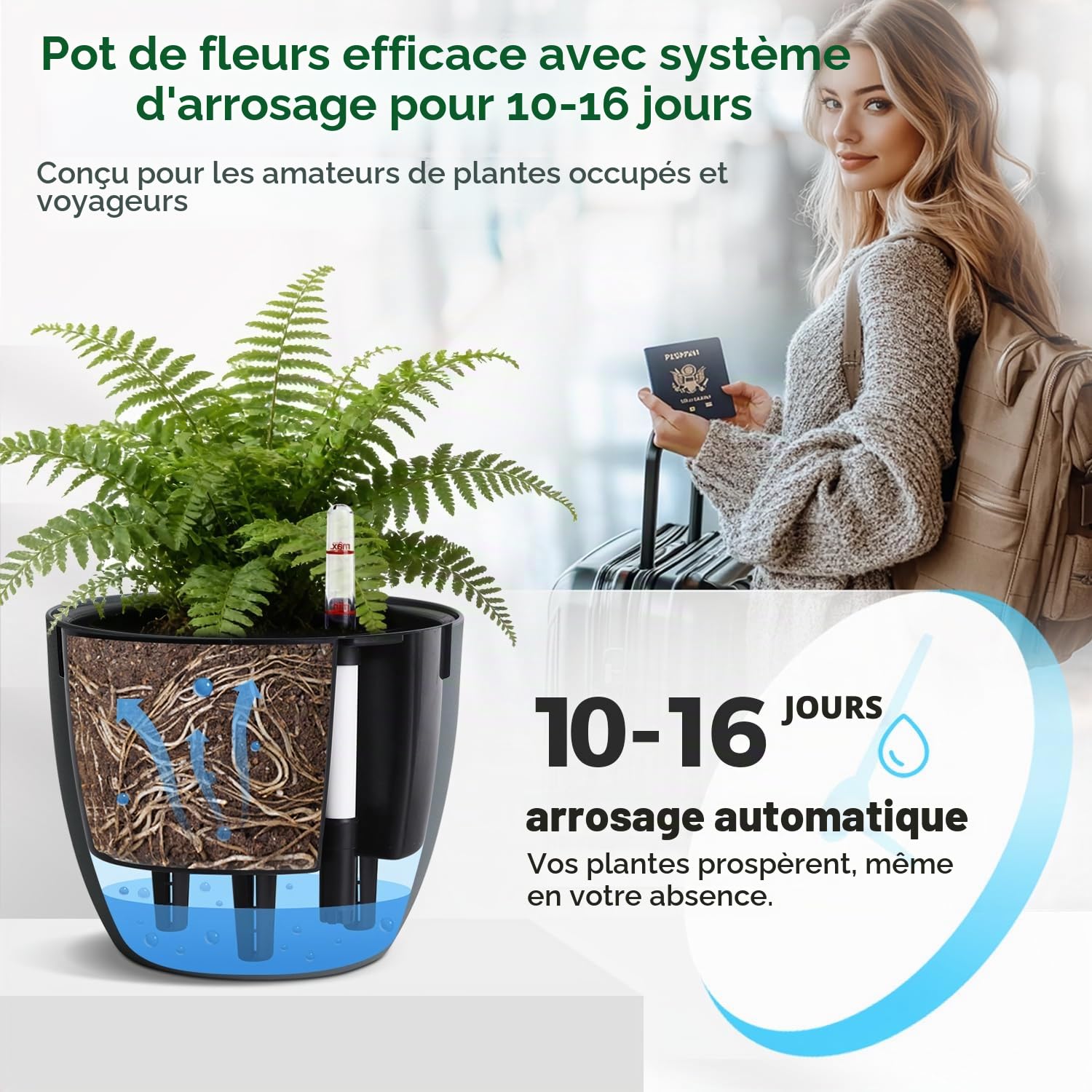 T4U Lot de 2 Pots Auto-Arrosants 17,5 cm avec Indicateur d’Eau, Pot de Fleur Interieur pour Débutants et Personnes Occupées, Pot de Fleur pour Lierre et Pothos, Usage Intérieur et Extérieur (Gris)