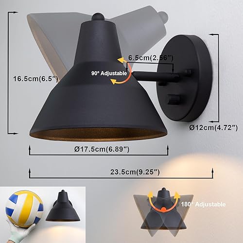 Miniatura 2 de Yosoan Juego de 2 apliques de pared de lectura para interiores con interruptor de encendido y apagado, lámpara de metal vintage cableada con cuenco