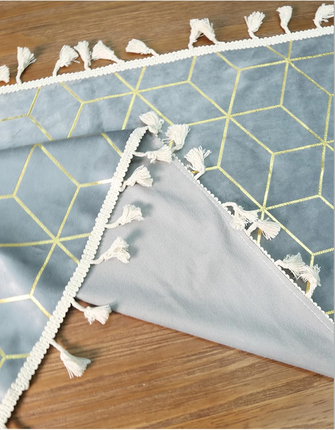 Outdoor Dining Table Runner,14" x 71",Geometric Pattern with Tassels Polyester Table Runner Table Runner Gray