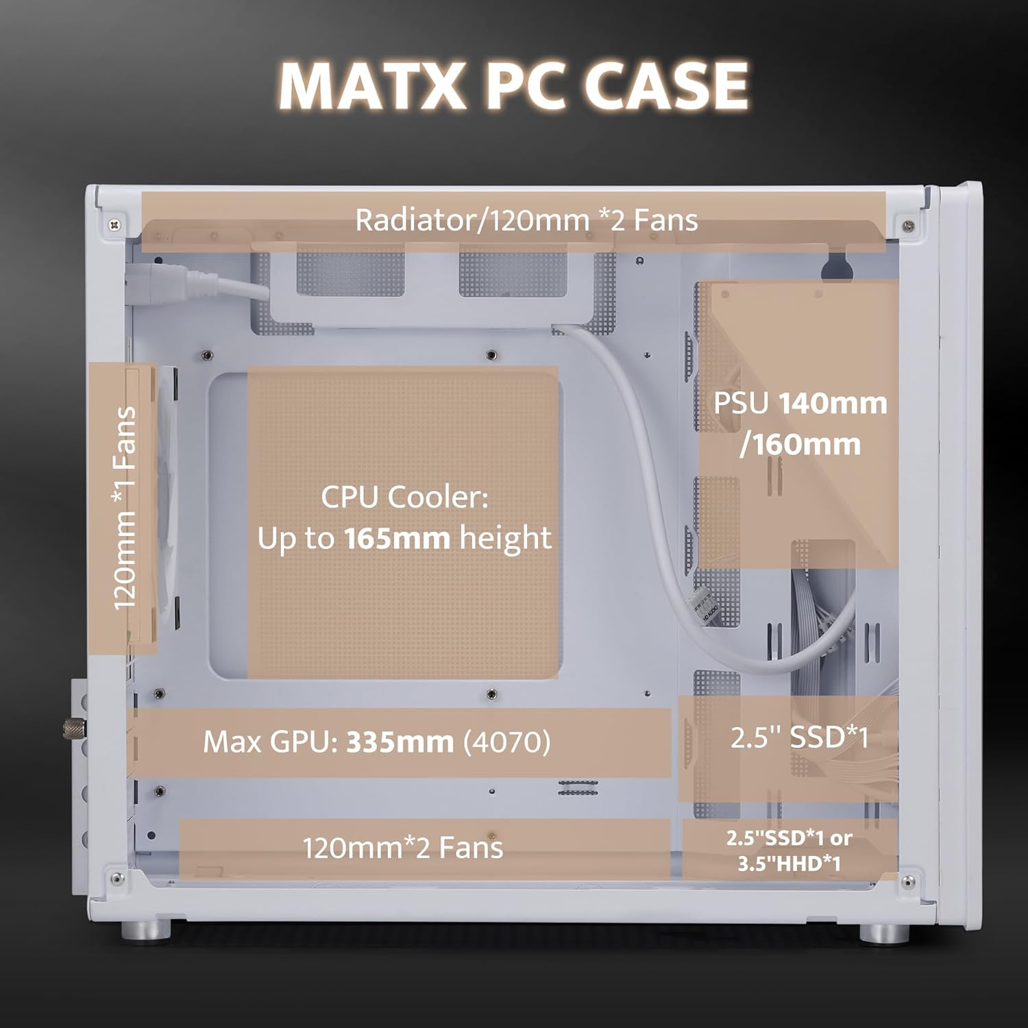 darkFlash WD200(2025) Portable Micro-ATX PC Case with Handle, 1 ARGB PWM Fans, with Walnut Wood, Type-C, Support 240 AIO, H165mm Cooler, Simple Compact Desktop (White)