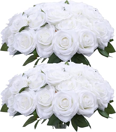 Miniatura 28 de Flores artificiales de rosa, rosa artificial, rosa falsa, rosa de seda, flores falsas de aspecto real con tallos para ramos de boda DIY, centros de