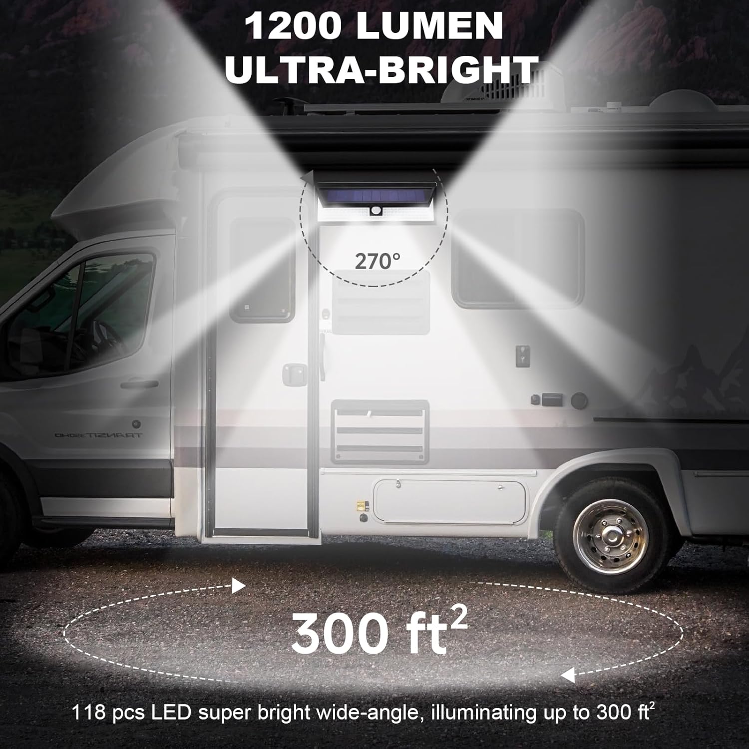 Magnetic Solar RV Light with Motion Sensor, 118 LED Ultra Bright Exterior RV Light, 2400mAh Battery, Easy Install with 2 Strong Magnets, Waterproof Camper & Truck Outdoor Porch Lighting - Image 4