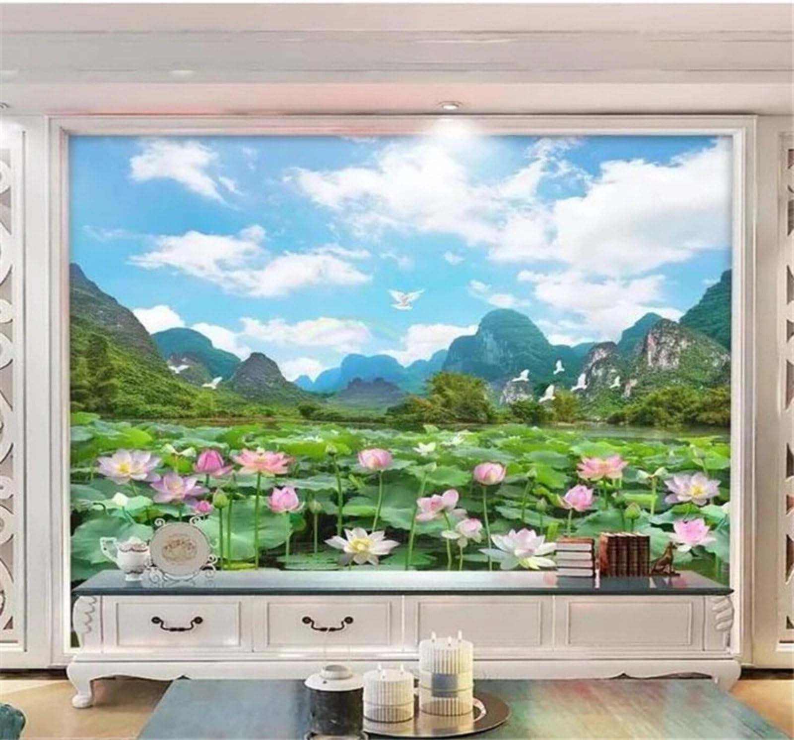 Xlming 430Cm×300Cm(B×H) Fresh Lotus Landscape Nature Scenery 3D Wallpaper Luxury Home Dining Decor Paste Sofa Living Room The Wall For Bedroom Mural-430Cm×300Cm