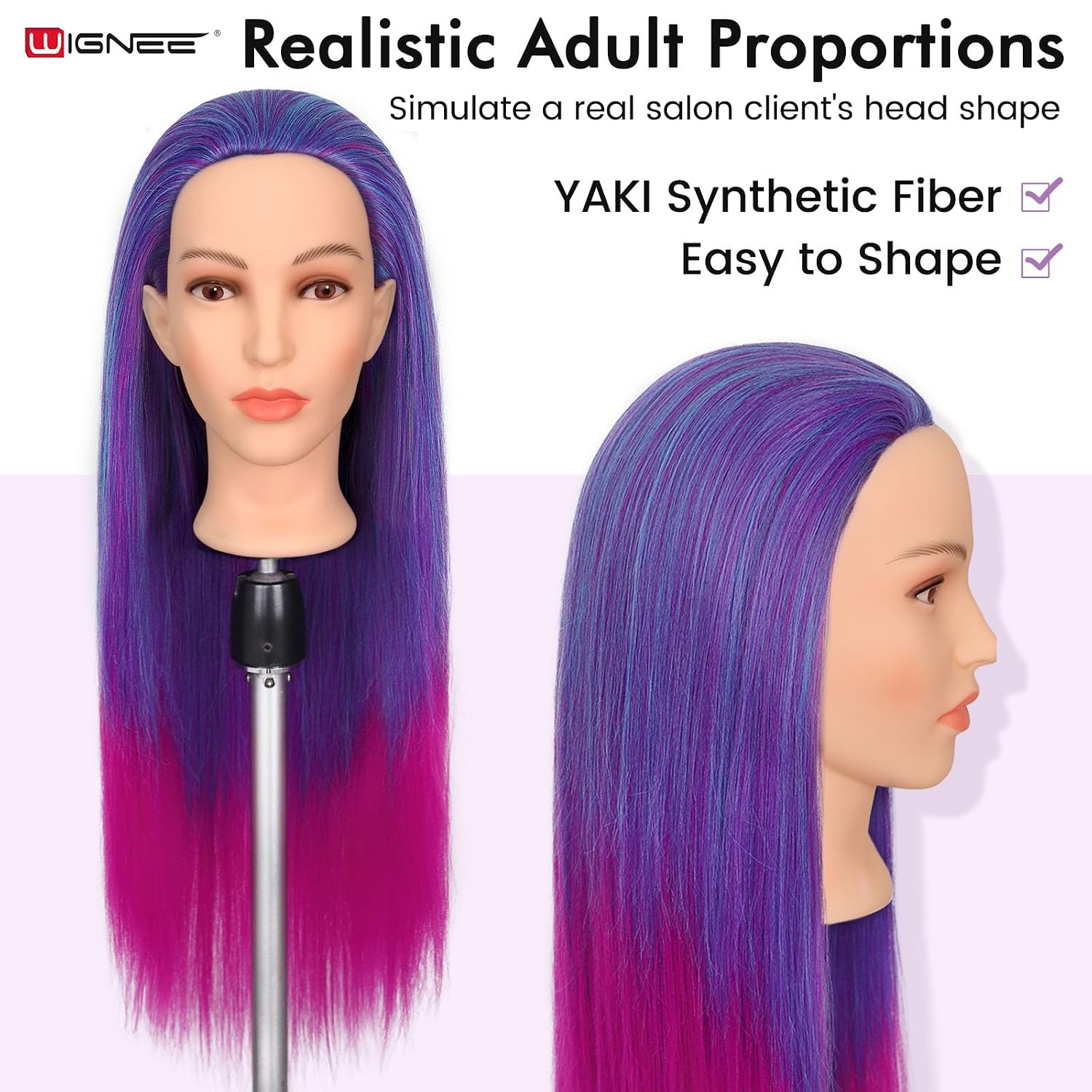 WIGNEE Professional Cosmetology Mannequin Head with Synthetic Hair 28 Inch image 2