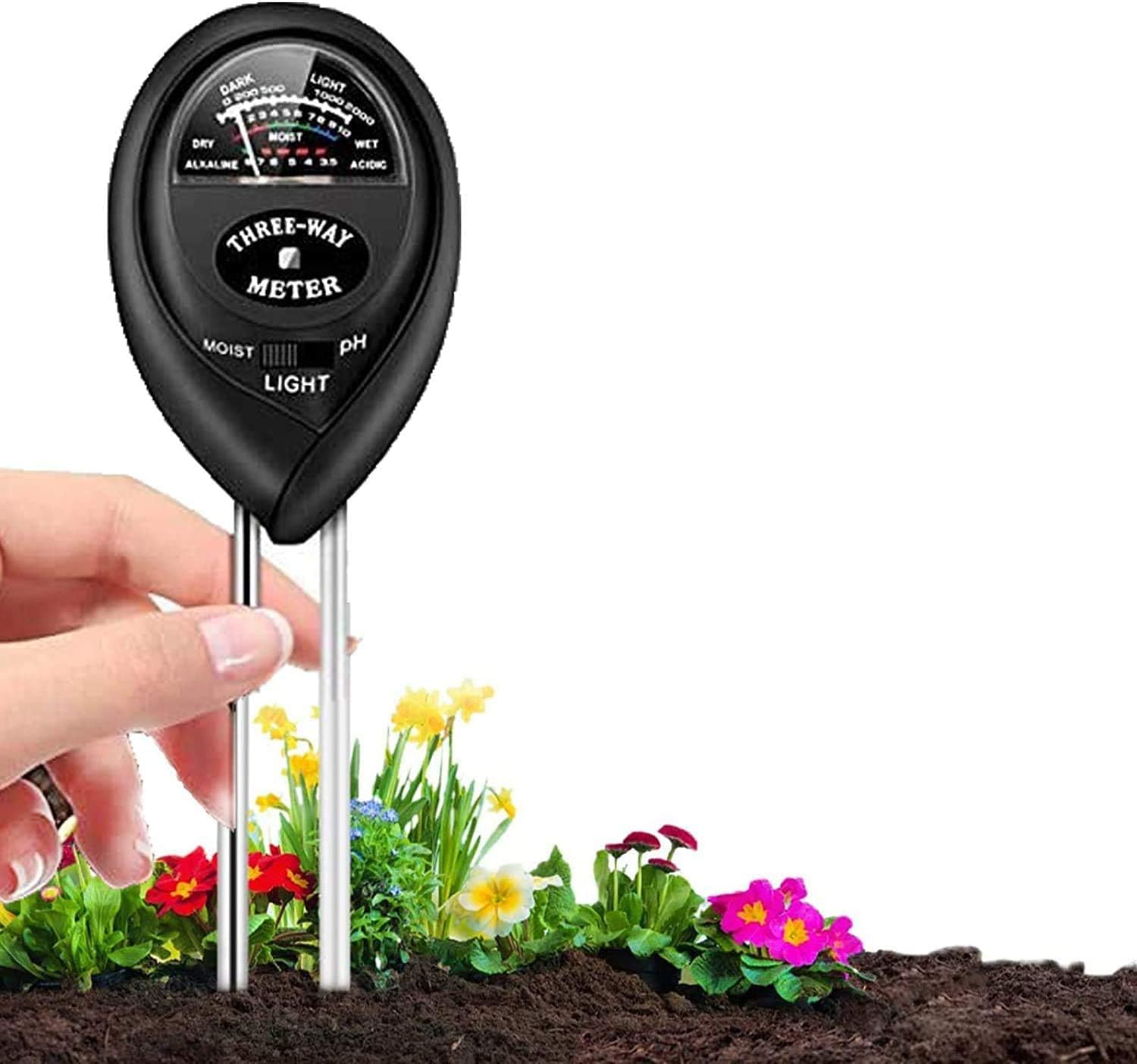 YiimDaifun Soil pH Meter, 3-in-1 Soil Moisture/Light/pH Tester and Humidity Meter for Gardening, Lawn, Farm, Indoor & Outdoor, Soil Moisture Meter(No Battery Needed)