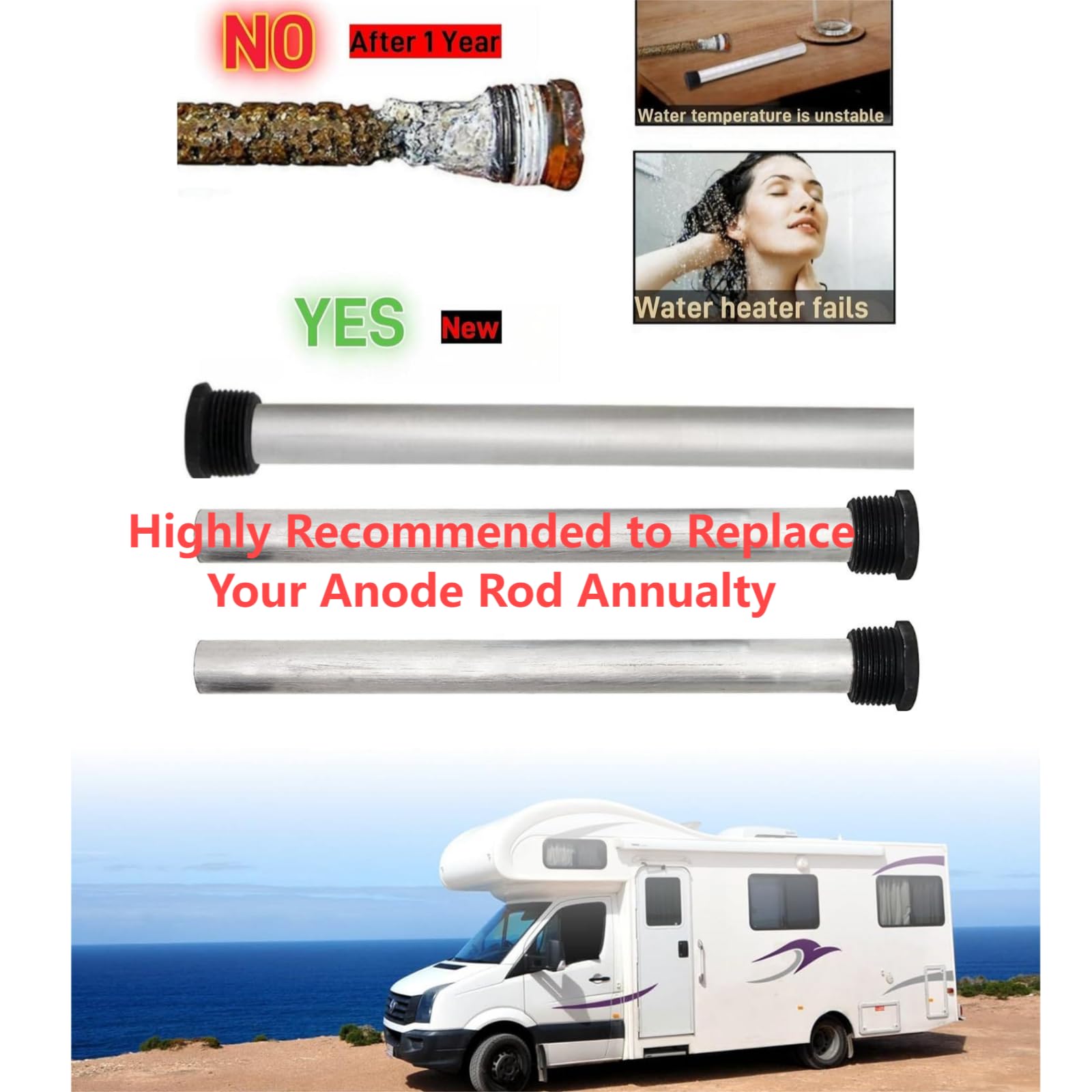 Confezione da 3 pezzi di anodo di magnesio per scaldabagni RV 9,25 "L x 3/4" NPT RV Serbatoio di acqua calda Anodo Rod Parte di ricambio per Suburban 232767