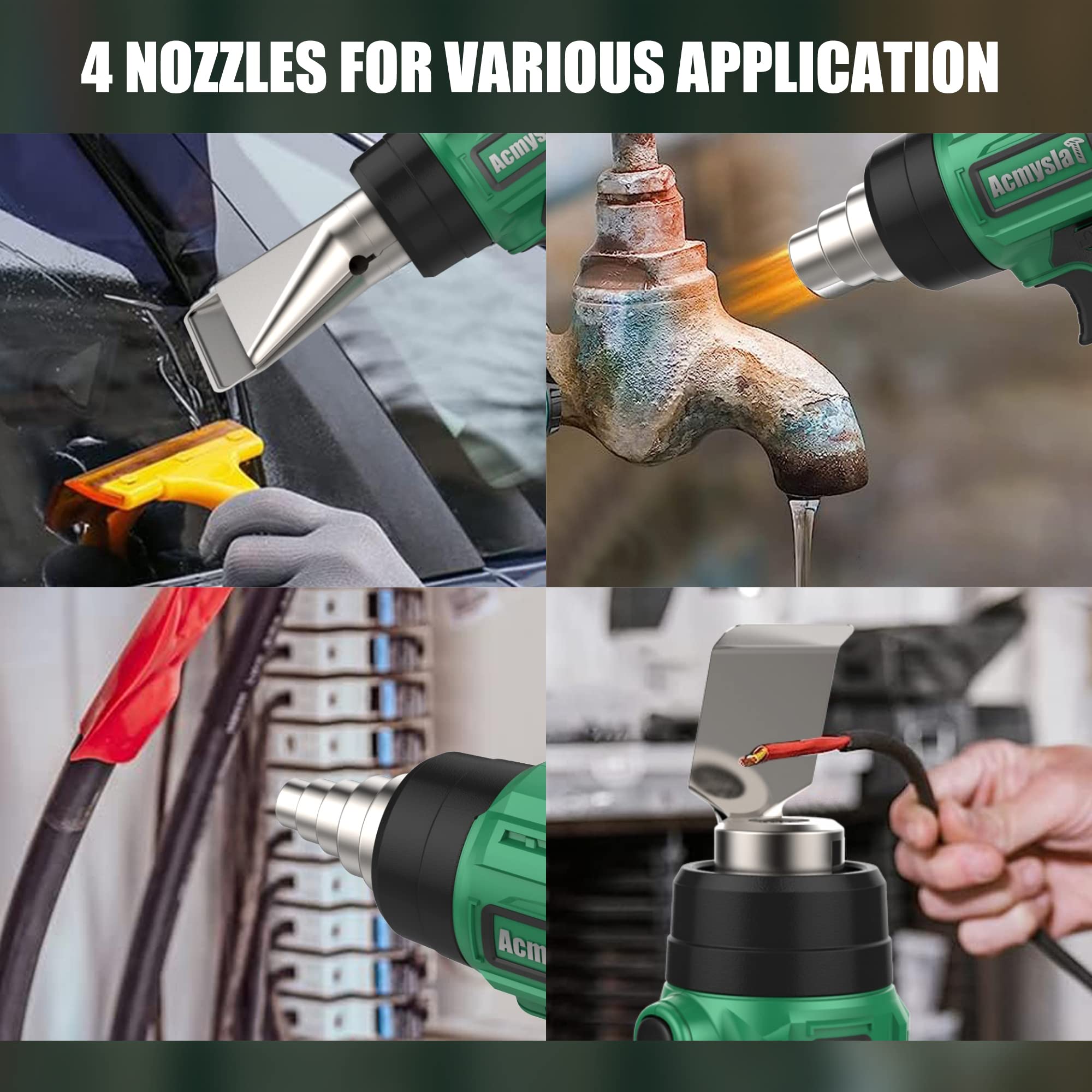 Cordless Heat Gun, 18V MAX Lithium-ion 4.0Ah Battery Hot Air Gun Fast Heating Portable Heat Gun with LED Light 4 Nozzle Attachments (No Battery) (Dewalt)