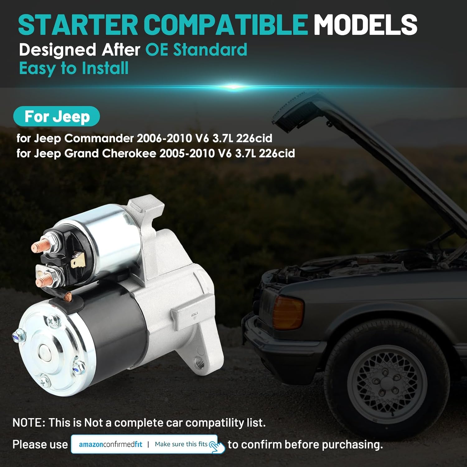 17939 Starter Motors Fit for Jeep Commander 2006-2010, Grand Cherokee 2005-2010 V6 3.7L Automotive Replacement Starter#56044734AA M000T31471 M0T31471 Engine Starters