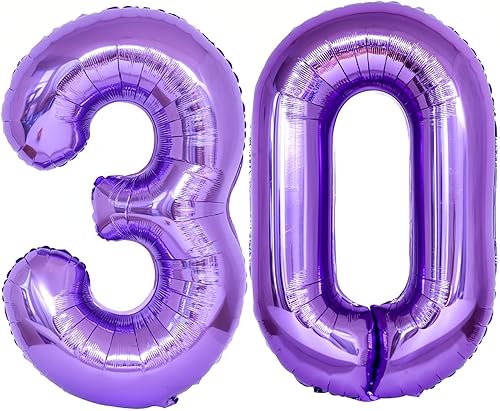 Vista 52 de Globos morados gigantes de 40 pulgadas, globos de helio de papel de aluminio con el número 20 para fiesta de cumpleaños de 20 años, decoraciones