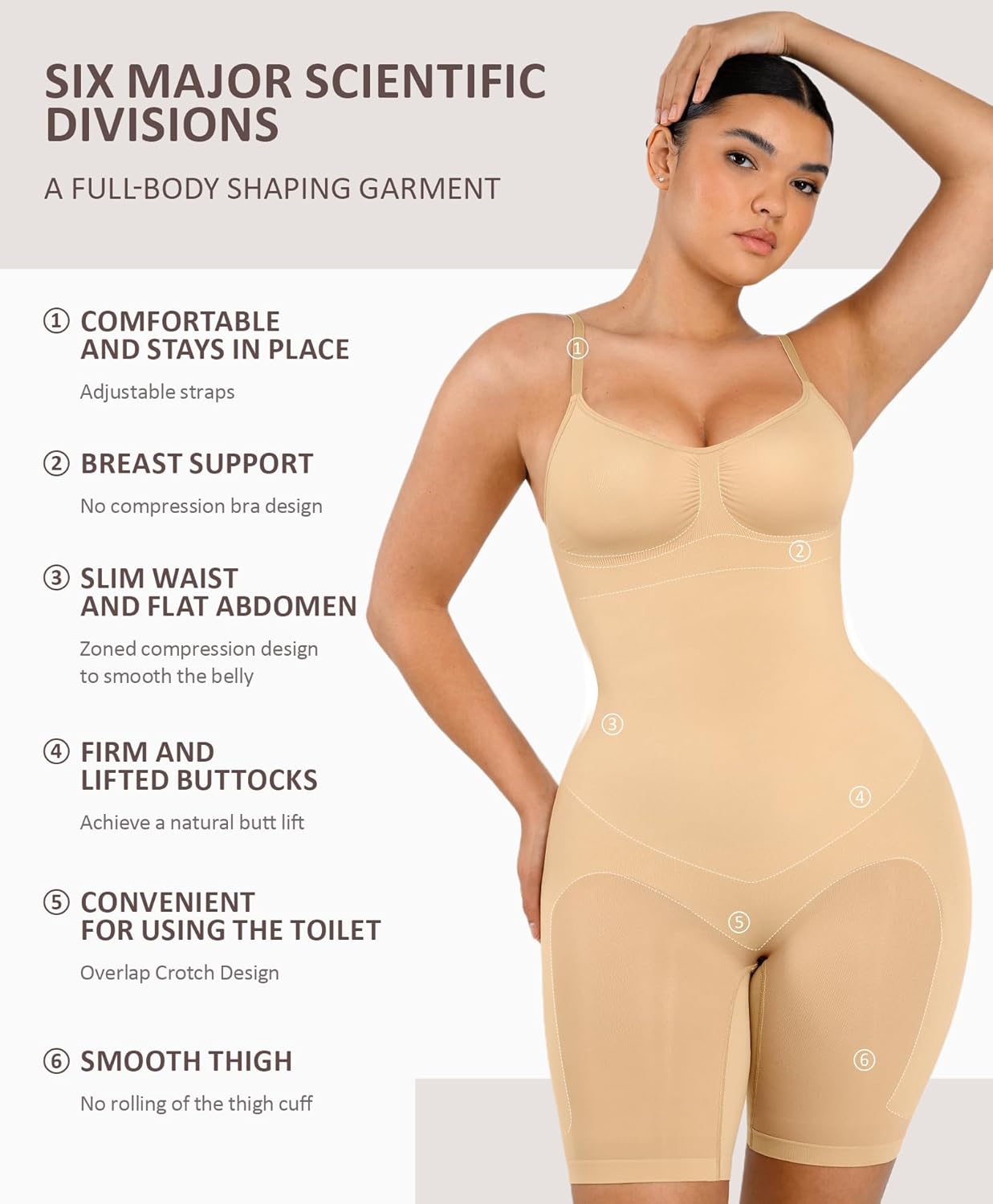 FeelinGirl Shapewear Bodysuit for Women Tummy Control Body Shaper Seamless Faja Sculpting Snatched Waist Body Suit Latte Brown XS/S - Image 4