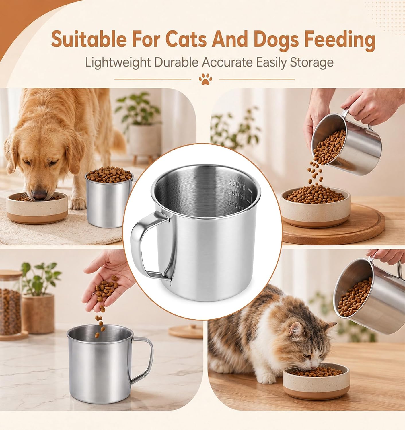 1Pcs 1 1/2 Cup Dog Food Scoop, 1.5 Cup Scoop, 304