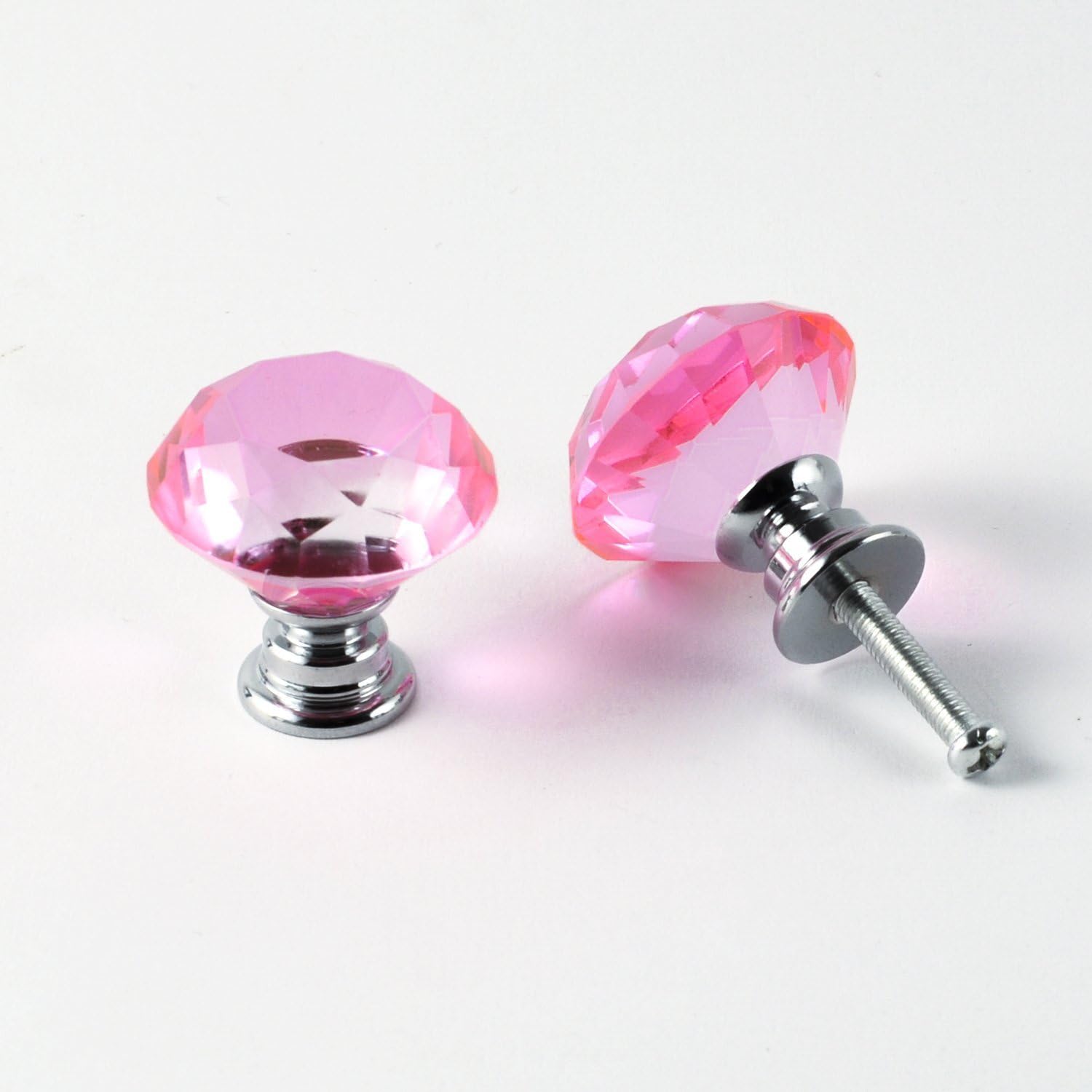 12pcs Diamond Shape Crystal Glass 30mm Cabinet Drawer Knob Pink