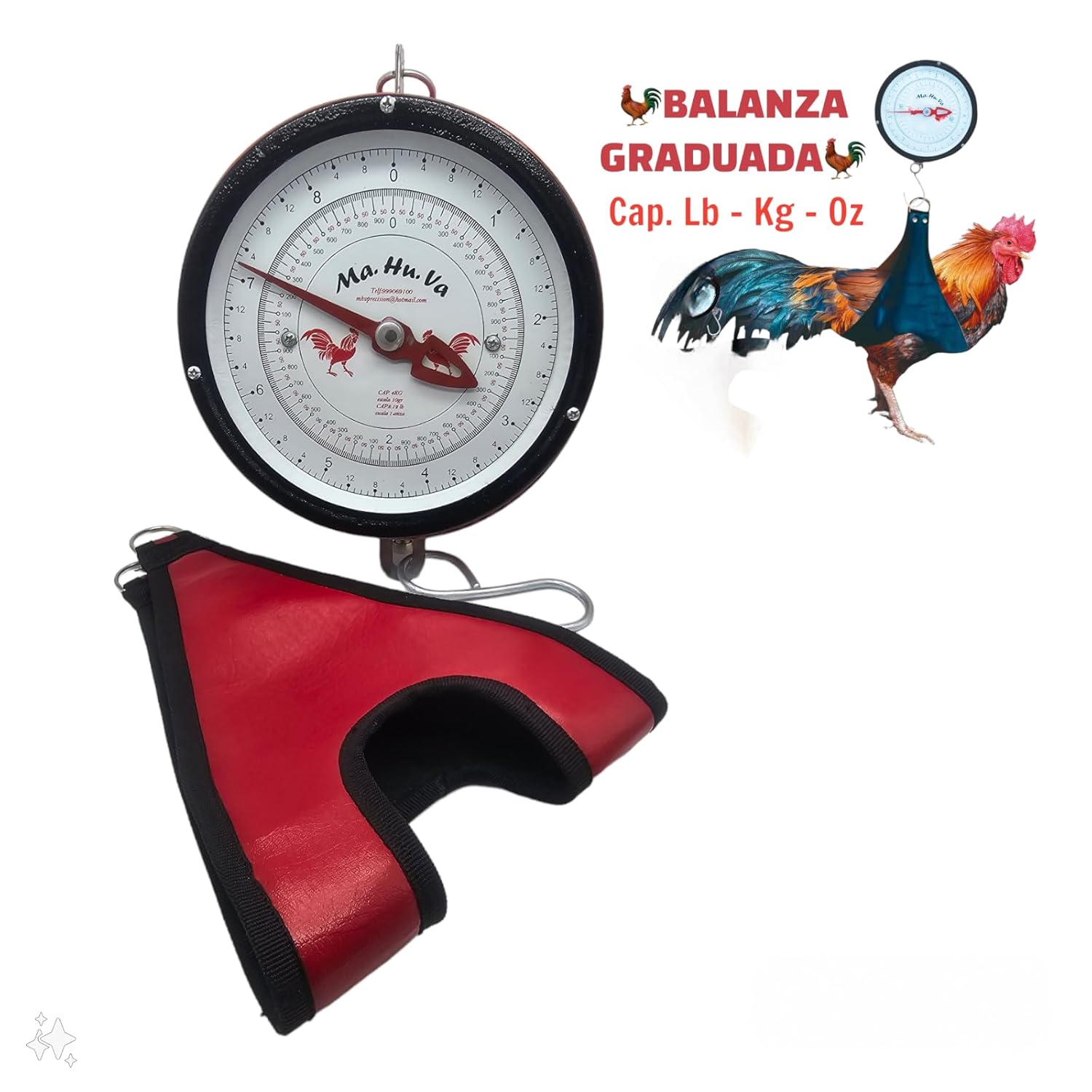 Hanging Scale with Support Bag for Weighing Roosters - Graduated Scale for Weighing Roosters Bascula Graduada para pesar Aves