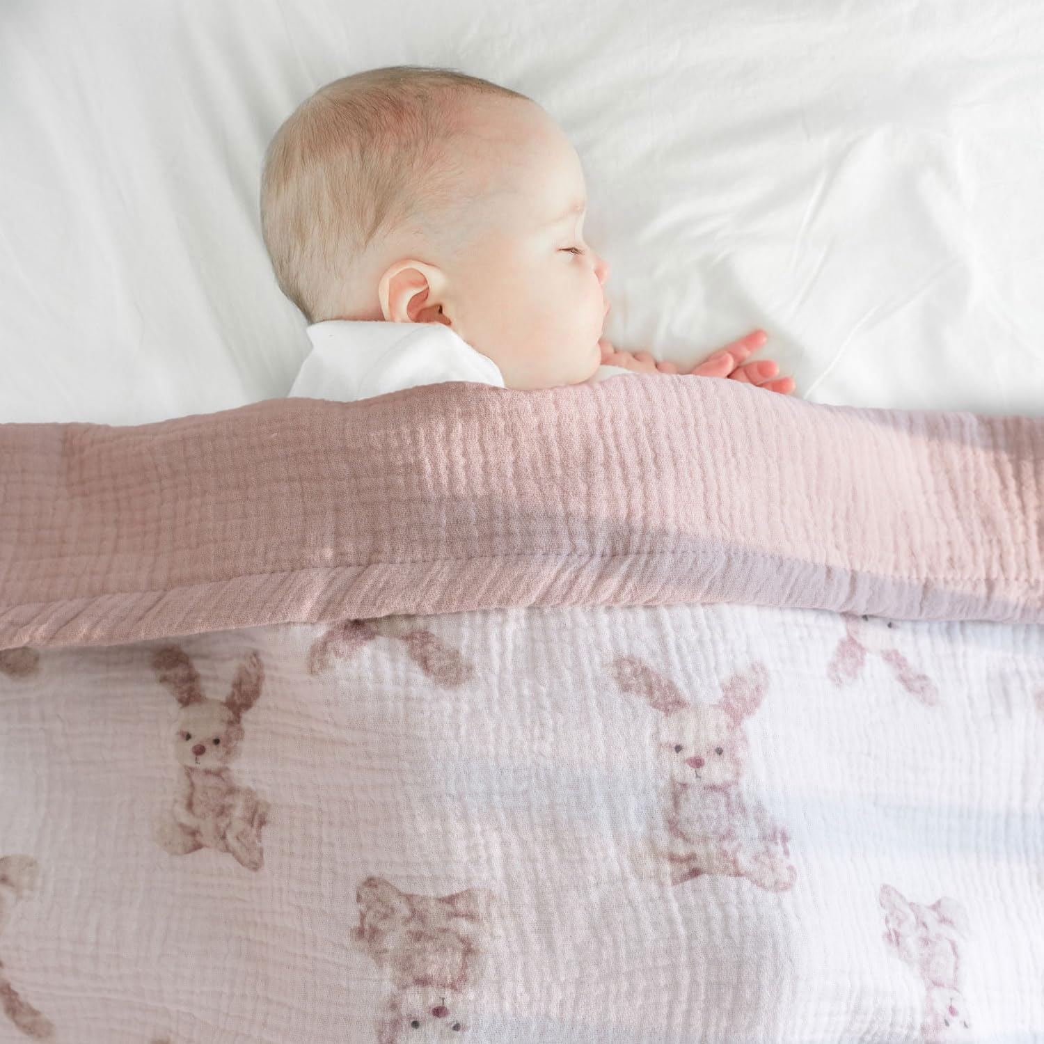 Little Jump 2 Layers Muslin Cotton Baby Blankets - Bunny Toddler Quilt Crib Blanket - Gender Neutral Crib Blanket for Baby Boys and Girls 47"x 47" (Bunny) - Image 3