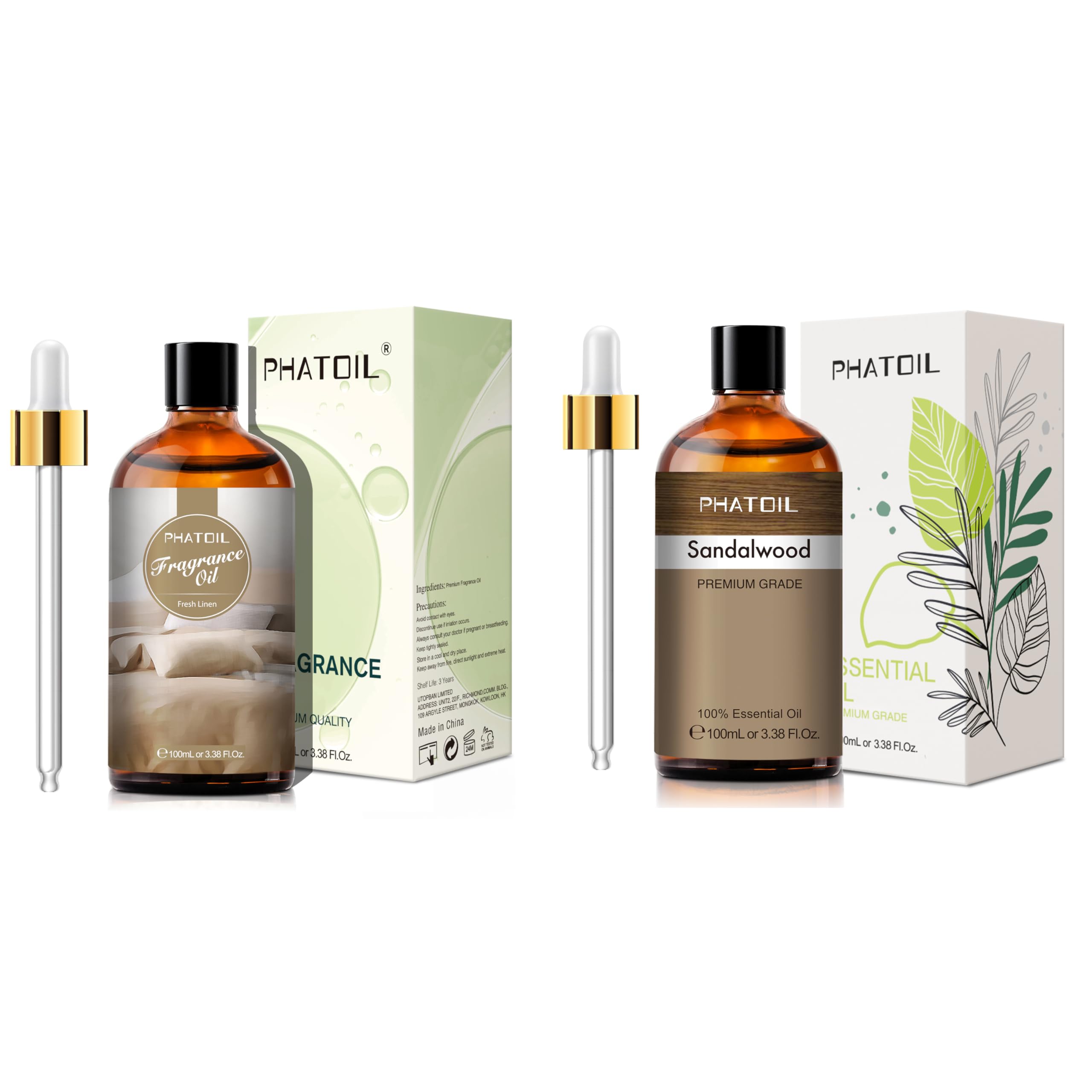3.38FL.OZ Fresh Linen Fragrance Oils and PHATOIL 3.38FL.OZ Sandalwood Essential Oils