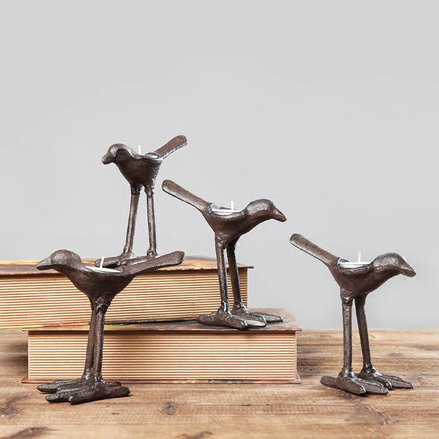 Set of 4 Rustic Cast Iron Bird Tealight Holder,Tea Light Candle Holders for Table 6"
