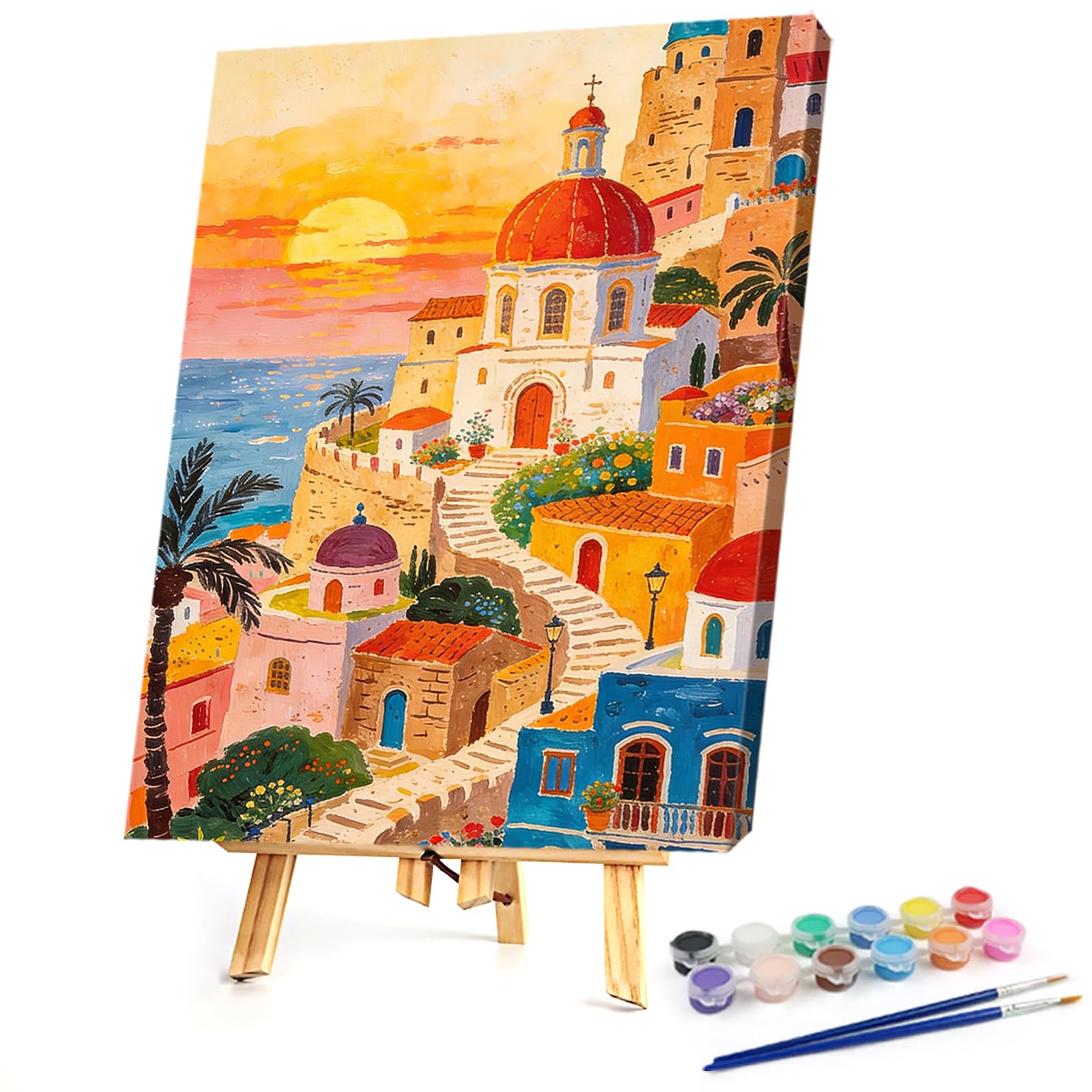 Poetrydraw Sunset Town Diy Paint By Numbers Kits Drawing Paintwork On Canvas 11.81X15.75inch With Frame Canvas Oil Painting Number Painting For Beginners Adults Gift Home Wall Decor (Sunset Town)