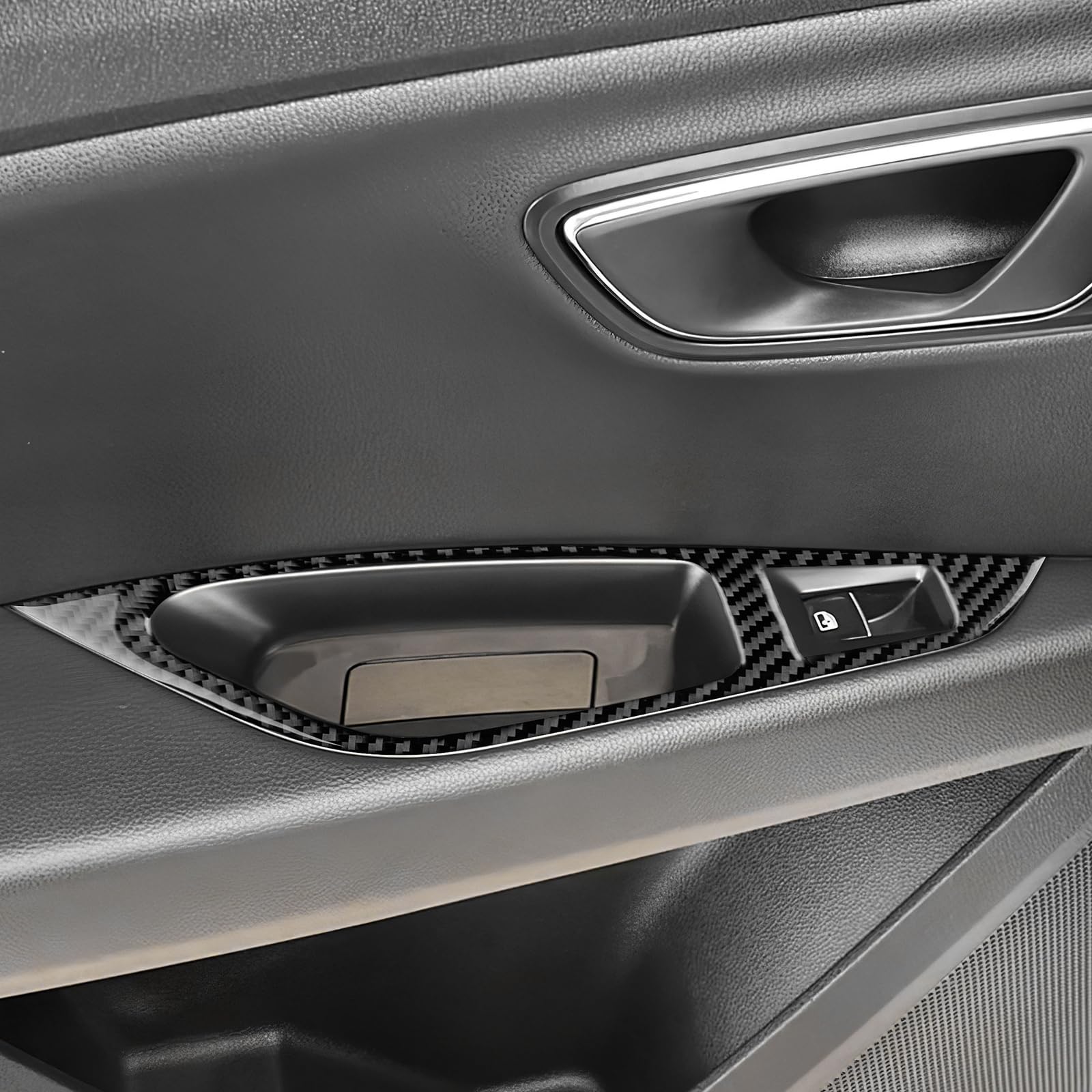 KUNGKIC Für Seat Leon MK3 2013-2020 Innentür Auto Bedienfeld Fensterglas Hebe Schalter Konsole Abdeckung Kohlefaser Aufkleber Dekorative Innenbereich Zubehör,Geschenk (Schwarz)
