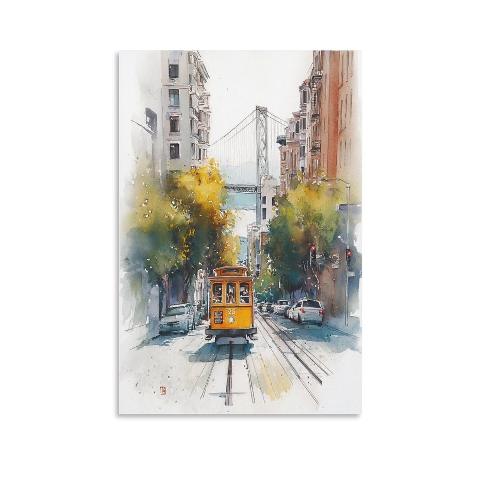XWYMXZ Golden Gate Bridge Watercolor Painting San Francisco Posters 20x30inch(50x75cm) Vintage Watercolor Canvas Art