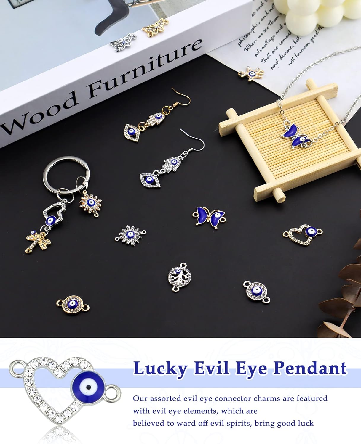 20 Pieces Evil Eye Beads Charms Assorted Connector Rhinestone Diamond Evil Eye Charms for DIY Jewelry Necklace Bracelet Crafts Making (Silver, Gold) - Image 5