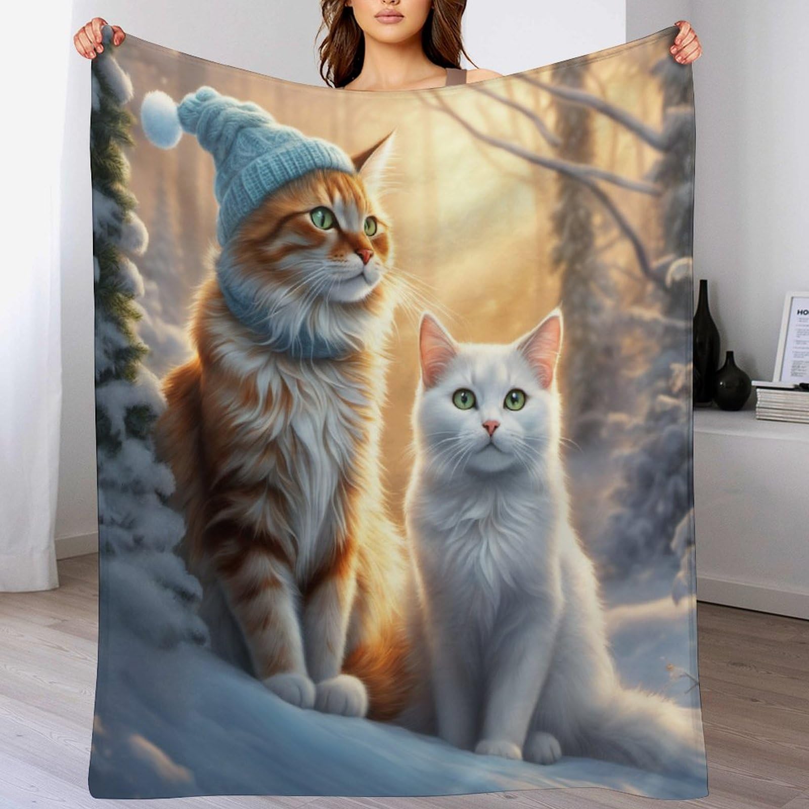 Couverture en polaire chat 3D 130x150cm plaid canapé douceur flanelle