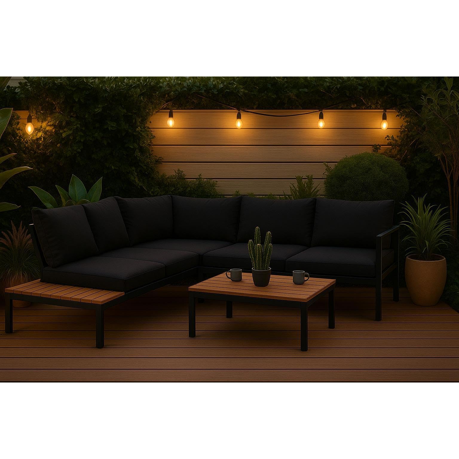 Orion91 ORION91oficial® - Conjunto Jardín Rinconera Modular Antracita, Sofá con Cojines, 3 Partes: 2 Biplaza de 138,7 cm y Mesa de Centro de 80 cm, Aluminio y Poliéster, Diseño Elegante y Ligero