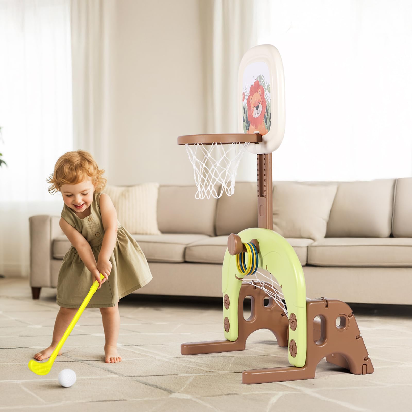 Hadwin Basketballkorb für Kinder, 3-in-1, verstellbar, Höhe: Korb, Fußballtor, Ringwerfer, Sportspiel für Jungen und Mädchen, drinnen und draußen, ab 3 Jahren