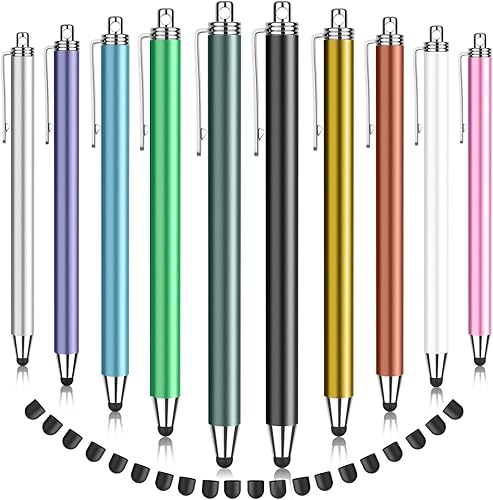 Miniatura 10 de MEKO - Bolígrafos para pantallas táctiles, paquete de 10 lápices capacitivos de punta de goma fina reemplazables con 20 puntas de repuesto