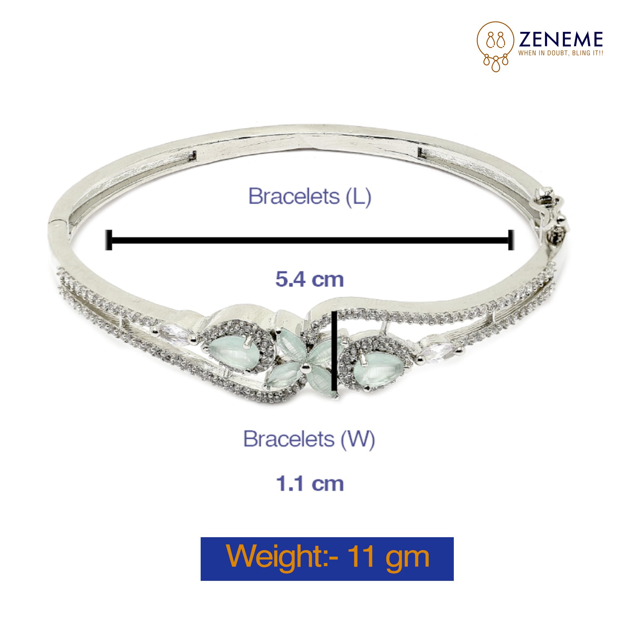Rhodium-Plated Leaf Kada Bracelet (Sea Green)