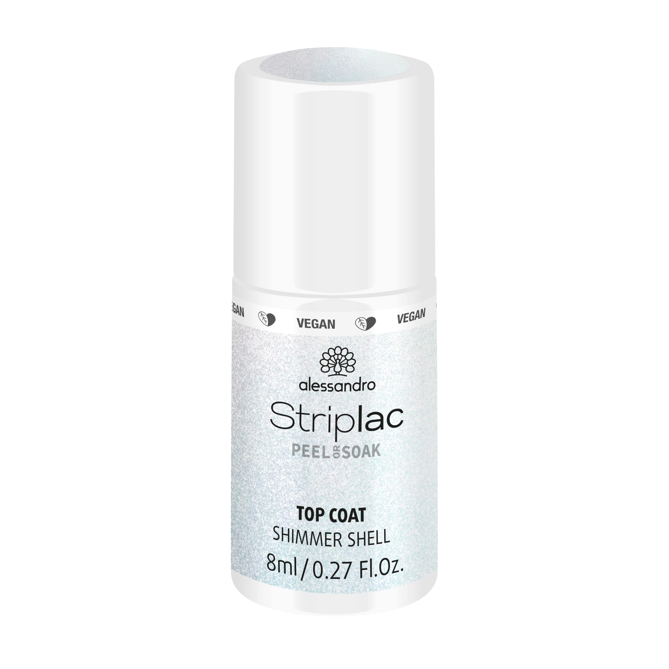 alessandro Striplac Peel or Soak – Top Coat SHIMMER Shell – wegański – lakier do paznokci LED Top Coat z masy perłowej – dla idealnych paznokci w 15 minut, 8 ml