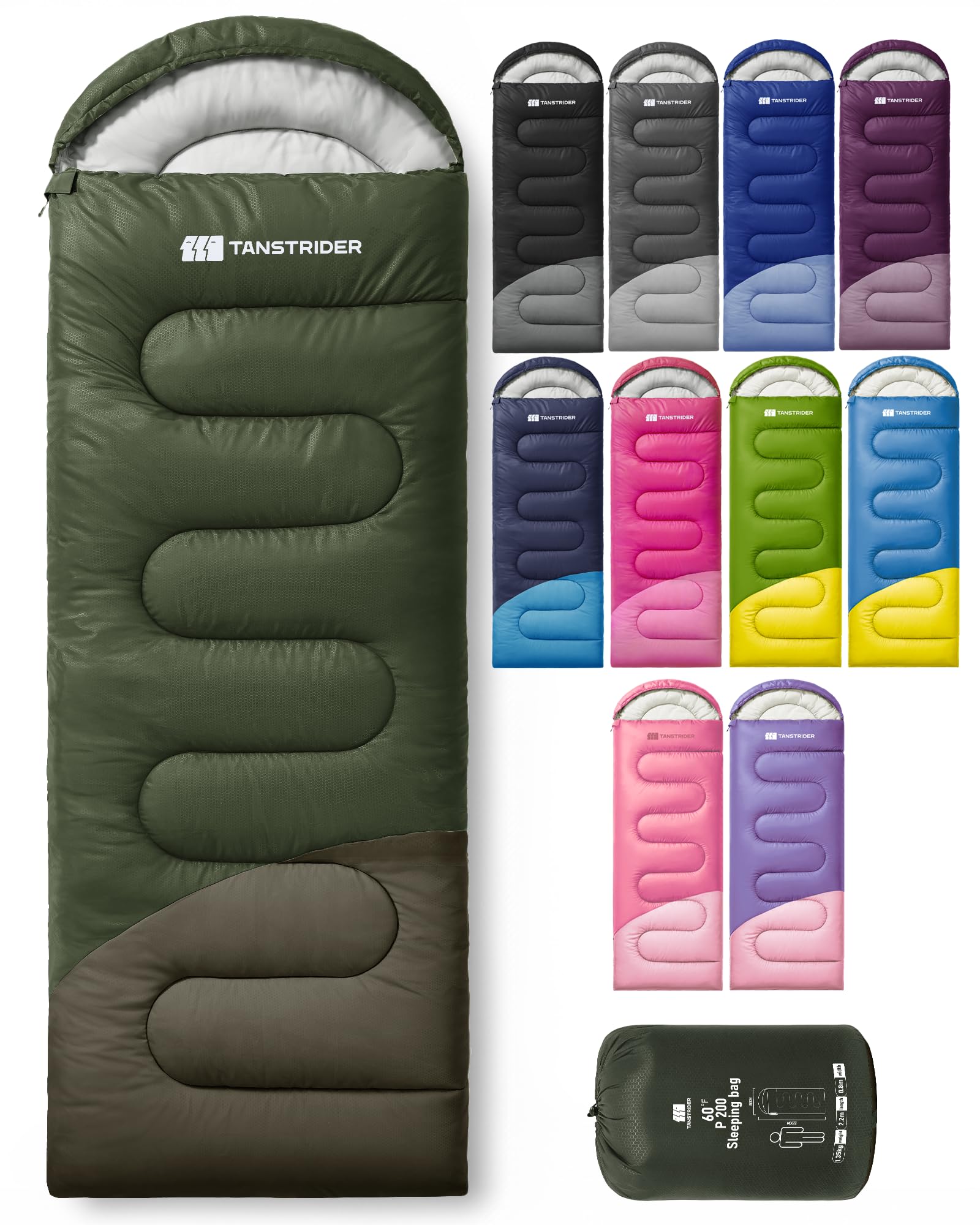 TANSTRIDER Sleeping Bags for Adults Warm Weather, Compact Lightweight Backpacking Sleeping Bag with Compression Sack for Youth, Camping Essentials Gear for Hiking Travel Climbing Outdoor & Indoor Use