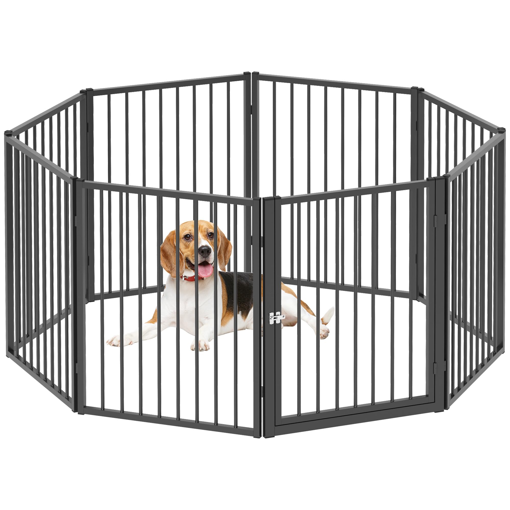 PawHut Parc pour Chien, enclos Chien 8 Panneaux modulable et Pliable, enclos Portable en métal 76H cm avec Porte, clôture pour Chiot, Chat et Petits Animaux, extérieur et intérieur, Noir