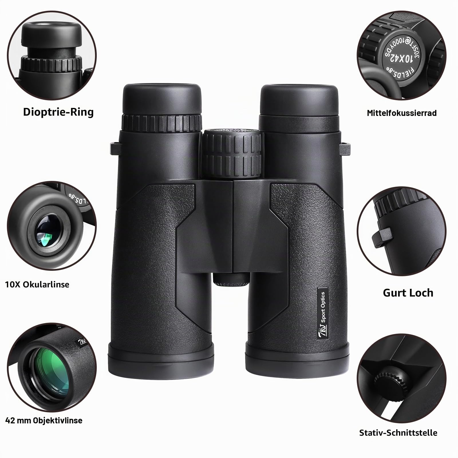 TRV Hochleistungsfernglas 10x42 für Erwachsene mit Bak7-Prisma und BMC-Beschichtung Fernglas für Vogelbeobachtung, Wandern, Konzerte