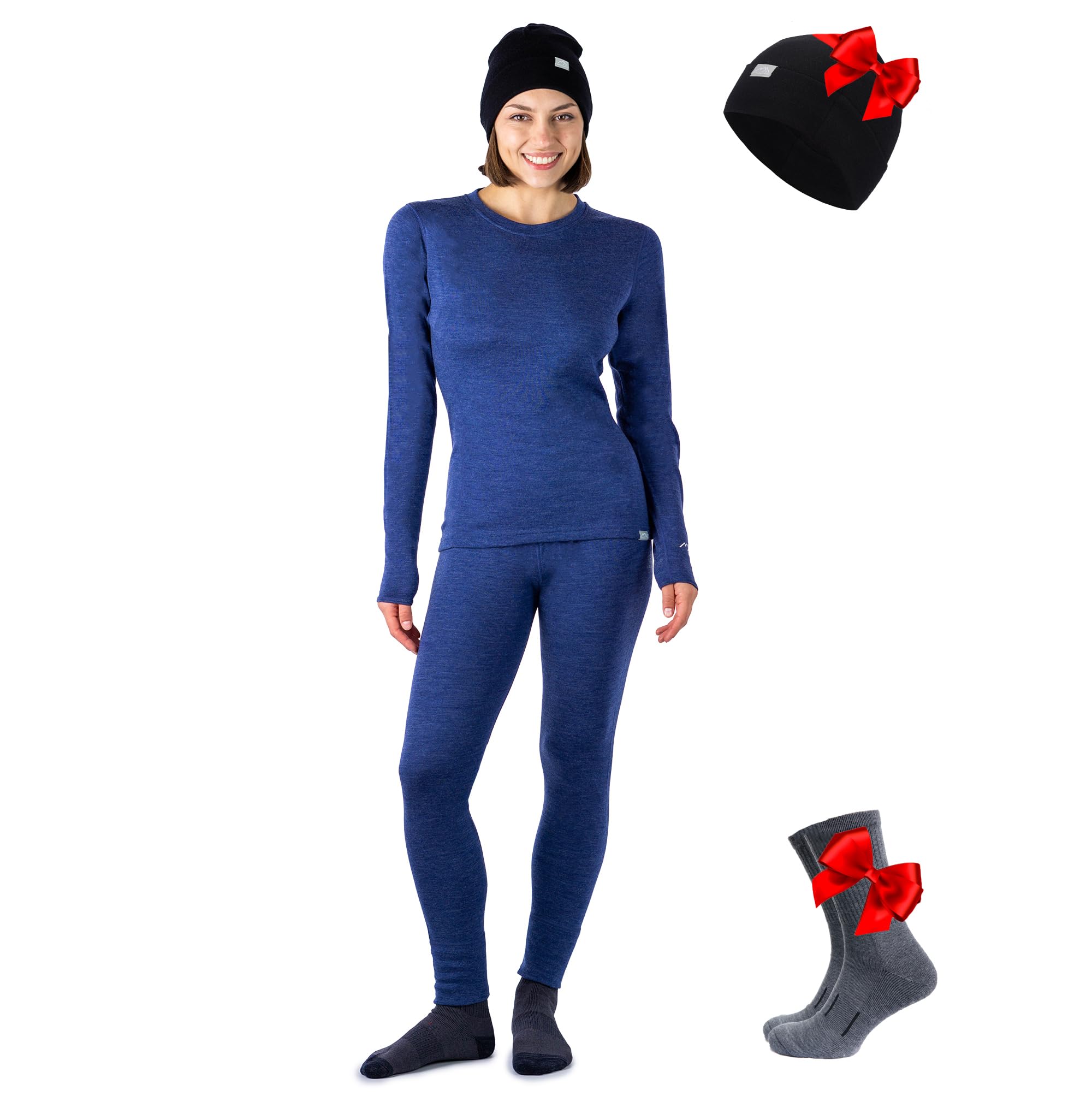 Merino.tech 100% Merino Unterwäsche Damen Set Langarm und Hose + Mütze