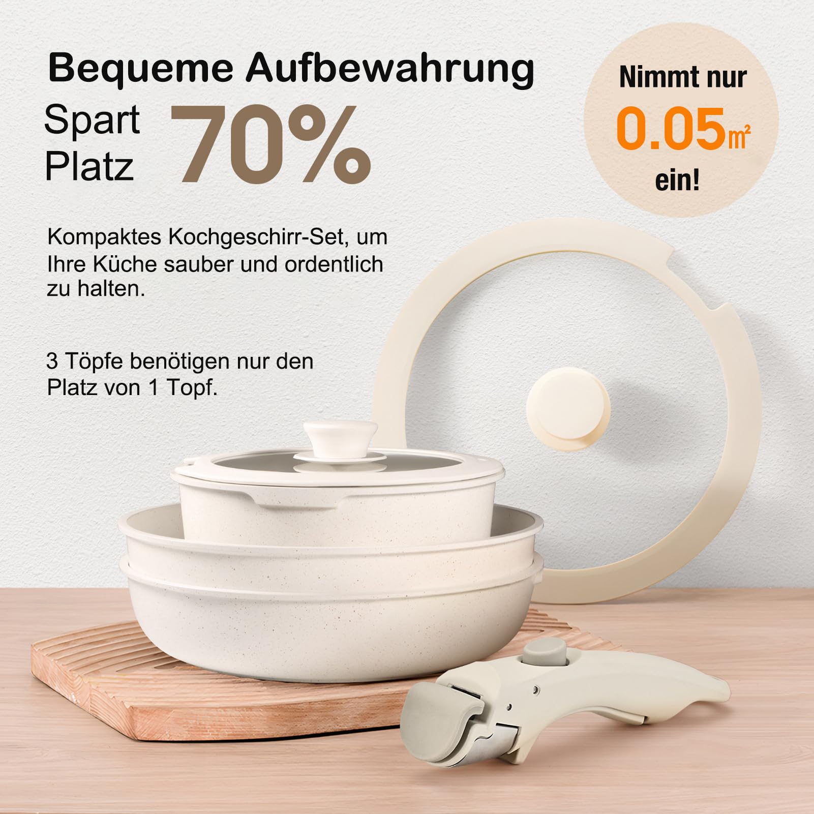11-teiliges Antihaft Kochgeschirr-Set mit Abnehmbarem Griff: Stapelbar Topf- und Pfannenset für Induktion, Gasherde, Backofen und Spülmaschine, PFAS-frei (Grün)