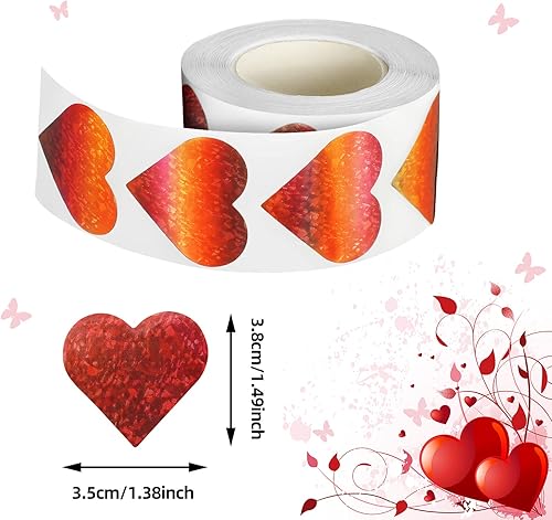 Miniatura 2 de Zonon 1000 calcomanías de corazón con purpurina, rollo de calcomanías decorativas autoadhesivas para bodas, aniversarios, fiestas, tarjetas, cajas,