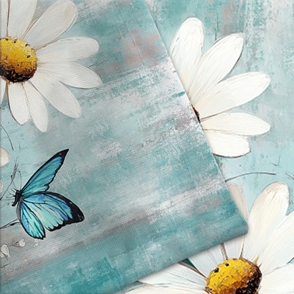 JAWO Turquoise Daisy Floral Shower Curtain, Rustic Farmhouse and Butterfly, 72X78 Inches (Turquoise Blue)